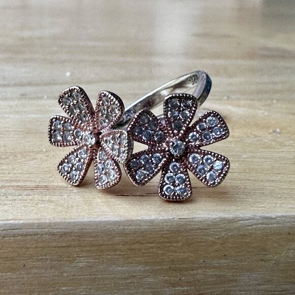 NVC Rose Gold Vermeil Sterling Pave Ring Size 6.75 Flower Daisy Lab Created CZ - Picture 2 of 10
